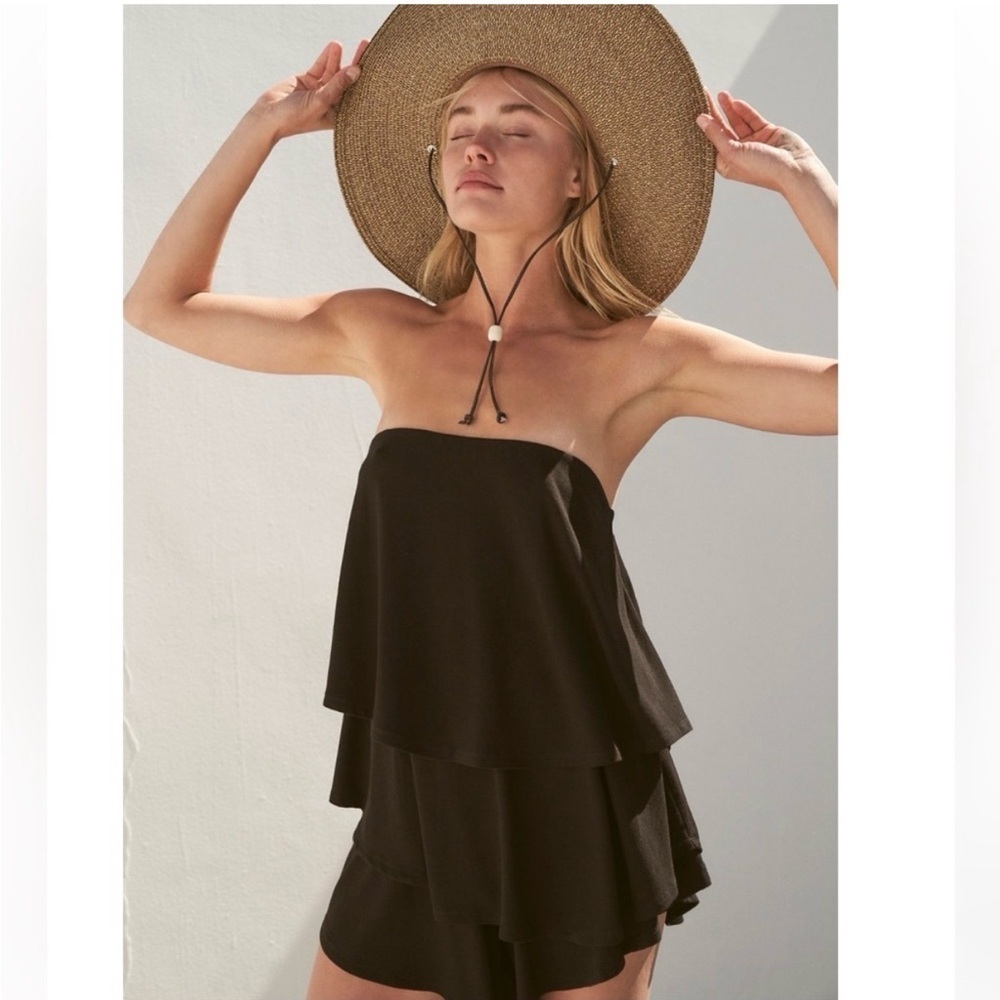 Free People Beach Sunsational Set Small Black Strapless Top Shorts Vacay Resort